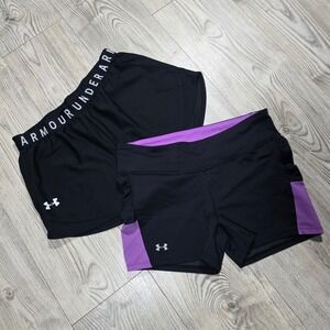 2 Under Armour Athletic Shorts - Black Purple- Womens Small